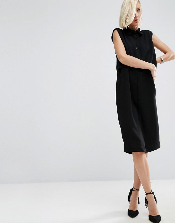 Asos White Double Layer Crepe Midi Shirt Dress - Black