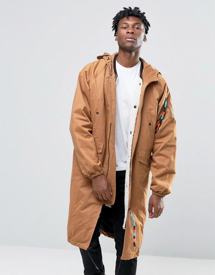 The New County Longline Parka With Fleece Lining - Tan