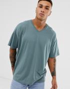 Asos Design Oversized T-shirt With V Neck In Blue