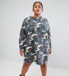 Asos Curve Sweat Dress In Washed Camouflage - Multi