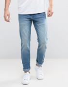 Solid Straight Fit Jeans In Light Wash Blue With Stretch - Blue