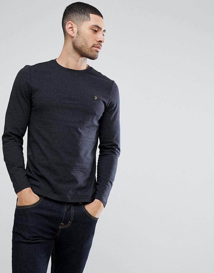 Farah Denny Slim Fit Long Sleeve Logo T-shirt In Black Marl - Black
