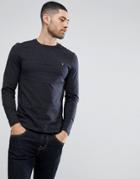 Farah Denny Slim Fit Long Sleeve Logo T-shirt In Black Marl - Black
