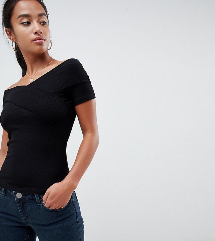 Asos Design Petite Off Shoulder Fitted Top In Black - Black