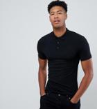 Asos Design Tall Muscle Fit Short Sleeve Jersey Polo In Black - Black