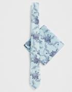 Asos Design Wedding Slim Tie & Pocket Square In Mint Floral - Green