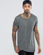 Asos Super Longline T-shirt In Waffle Fabric With Curved Hem - Khaki