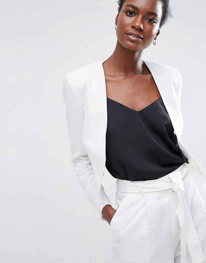 Asos Linen Crop Blazer - White