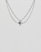 Asos Design Multirow Necklace With Key And Ring Charm In Silver - Silver