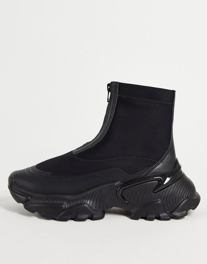 Asos Design Dragon Chunky Front Zip Sneakers In Black