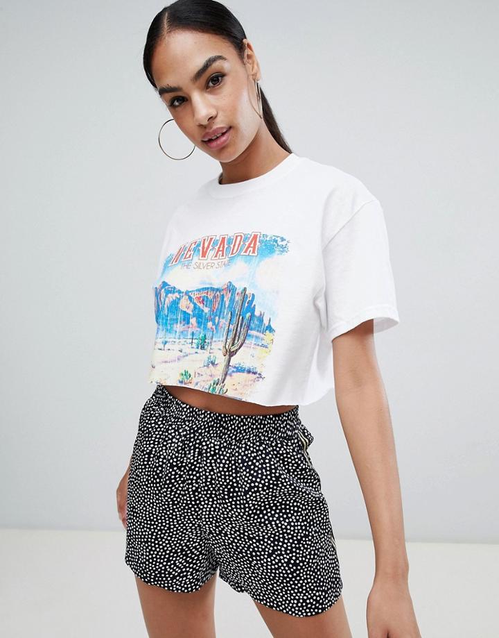 Prettylittlething Nevada Slogan Cropped T-shirt - White