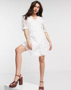 Object Wrap Organza Dress With Puff Sleeves And Sequin Details In White