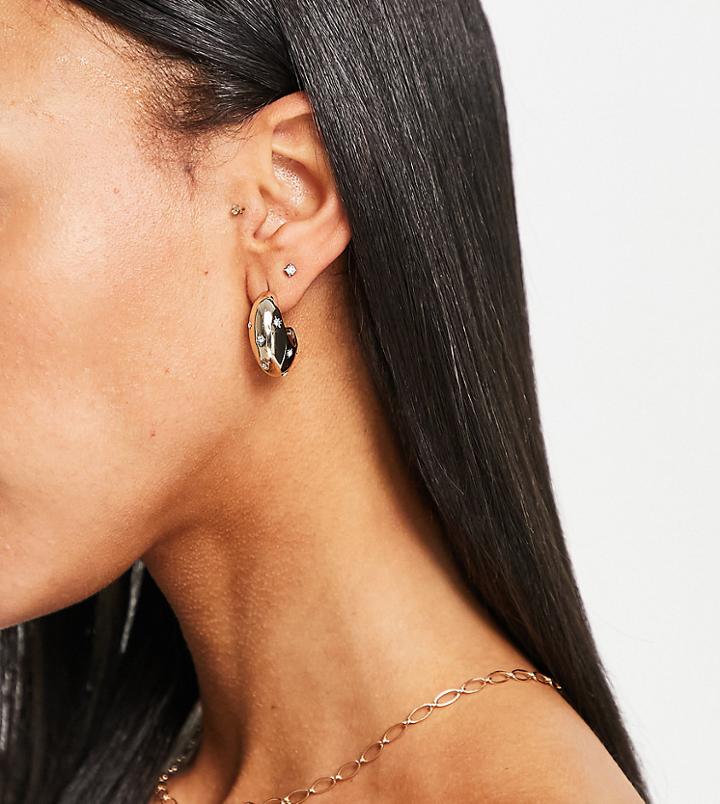 Topshop Chunky Hoop Earrings With Crystal Stars In Gold