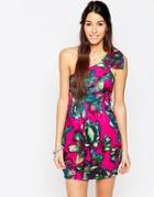 Pussycat London One Shoulder Dress In Floral Print - Pink