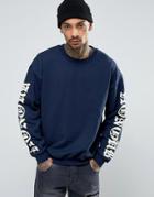 Hnr Ldn Oversized Font Sleeve Print Sweater - Navy
