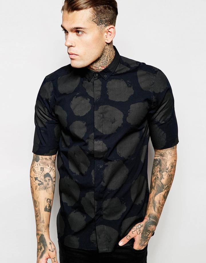 Asos Shirt In Plastersole Print With Half Sleeves - Black