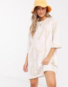 Asos Design Oversized T-shirt Dress In Cream Tie Dye-white