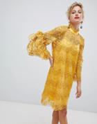 Y.a.s High Neck Lace Dress With Frill Sleeve - Yellow