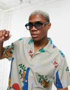 Asos Design Regular Revere Vintage Wash Shirt In Conversational Fruit Print-blues