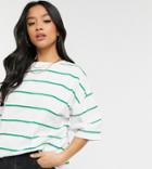 Asos Design Petite Super Oversized T-shirt With Mixed Stripe In White, Pink And Green-multi