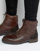 Aldo Busca Lace Up Boots In Brown Leather - Brown