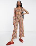 Asos Design Cut-out Lace-up Jumpsuit In Floral Print-multi