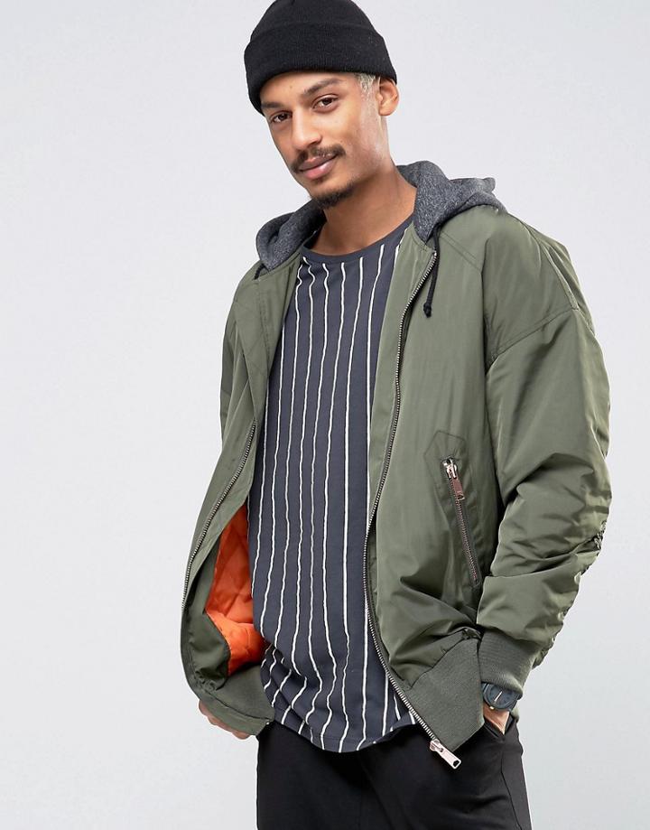 Asos Bomber Jacket In Oversized Fit With Ma1 Pocket With Jersey Hood I