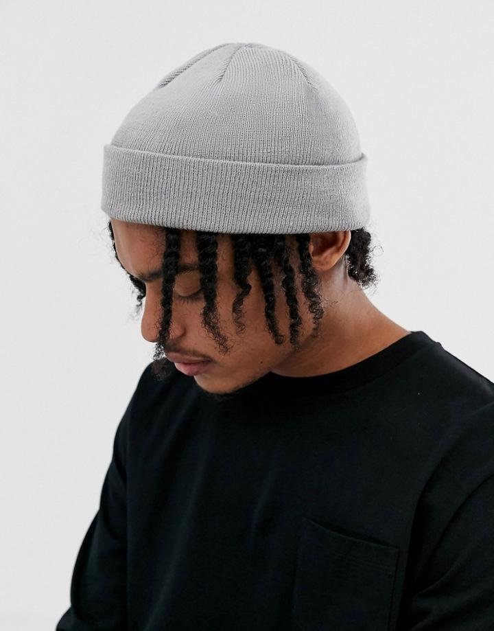 Asos Design Fisherman Beanie In Ice Gray