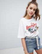 Pull & Bear Lazy Days Tee In White - White