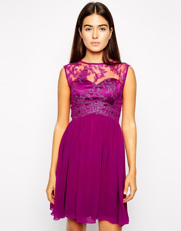 Little Mistress Skater Dress With Vintage Lace Bodice - Red