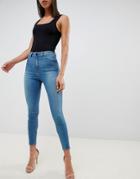Asos Design Ridley High Waisted Skinny Jeans In Mid Green Blue Tone Wash