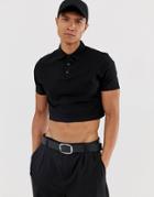 Asos Design Relaxed Jersey Cropped Polo In Black - Black