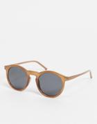 Asos Design Retro Round Sunglasses With Brown Frame