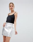 Unique 21 Silver Metallic High Waist Skirt