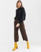 Stradivarius High Waisted Wide Leg Pants With Button Detailing - Brown