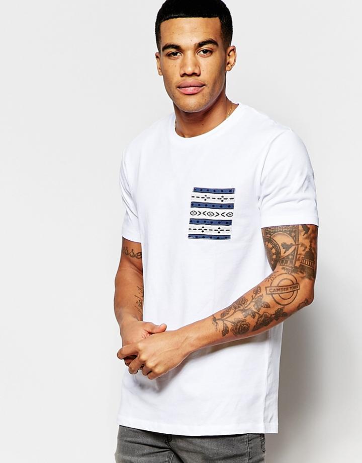 Asos T-shirt With Jacquard Aztec Pocket In White - White
