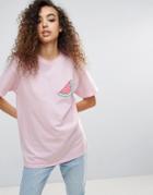 New Love Club Boyfriend T Shirt With Small Watermelon - Pink