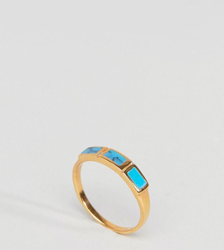 Asos Design Gold Plated Sterling Silver Faux Turquoise Stone Ring - Gold