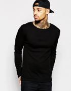 Asos Rib Extreme Muscle Long Sleeve T-shirt In Black - Black