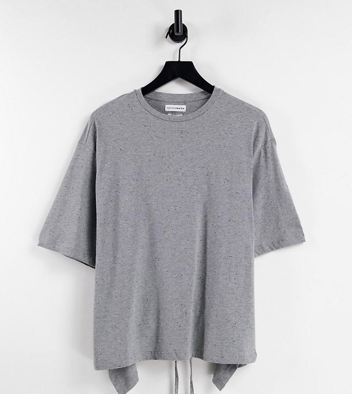 Native Youth Open Tie Back T-shirt In Heather Gray-grey
