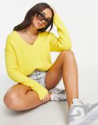 French Connection Ribbed V-neck Sweater In Yellow