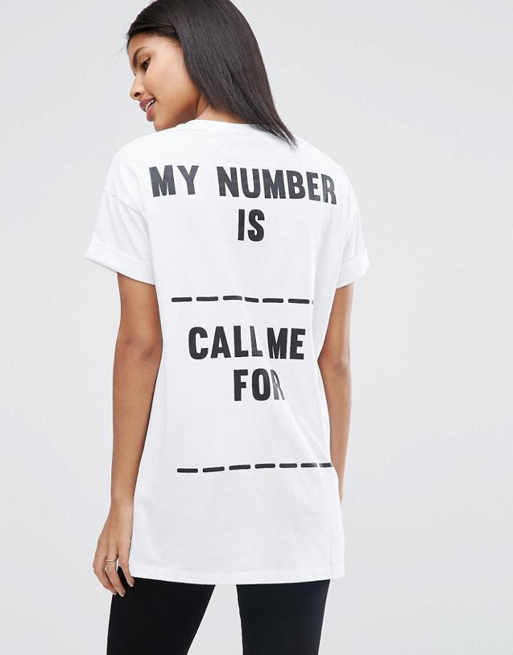 Asos T-shirt With Call Me Print In Longline Fit - White