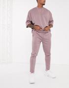 Asos Design Two-piece Tapered Sweatpants In Scuba Fabric With Pin Tucks & Fixed Hem In Washed Purple