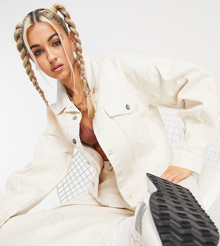 Collusion Boxy Denim Jacket In Ecru-white