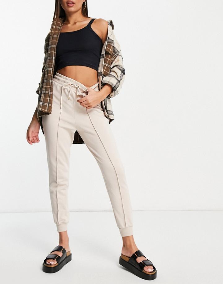River Island Seam Detail Joggers In Cream-white