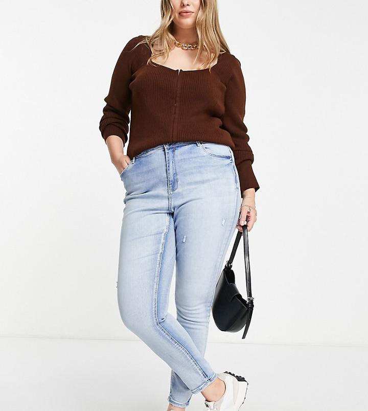 Vero Moda Curve Sophia Distressed Skinny Jeans In Washed Light Blue