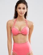 Asos Mix And Match Mesh Insert Twist Plunge Bikini Top - Pink