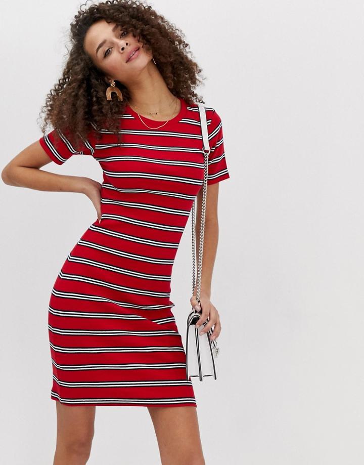 Brave Soul Diana Dress In Stripe Rib - Red