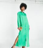 Pieces Tall Exclusive Satin Side Slit Midi Dress In Bright Green-multi