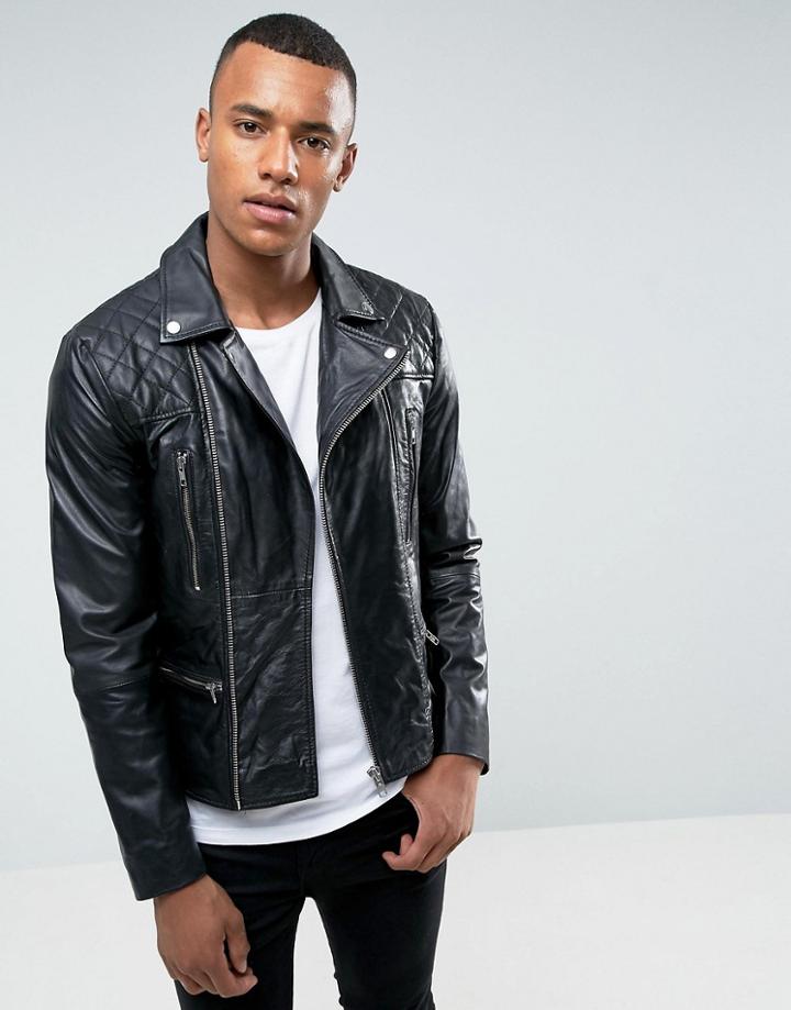Barney's Premium Leather Biker Jacket - Black